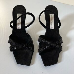 Santini Mavardi Black Suede Sling Back Jet Stone Kitten Heel Sandals size EU 36
